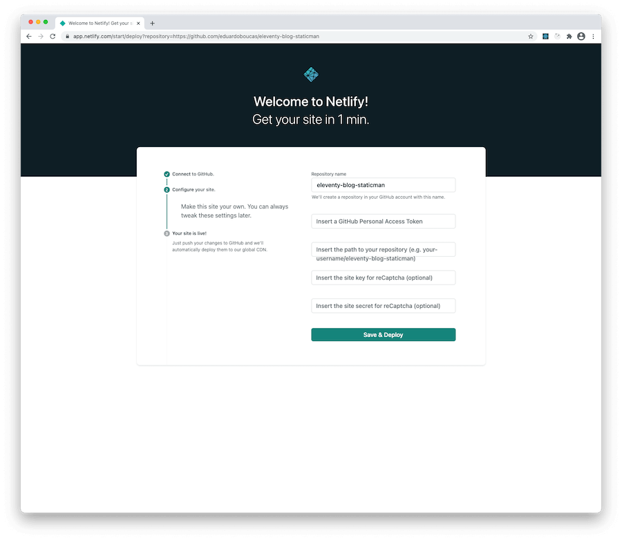 Netlify setup screen